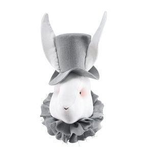 Love Me Decoration - Linen rabbit with a graphite hat