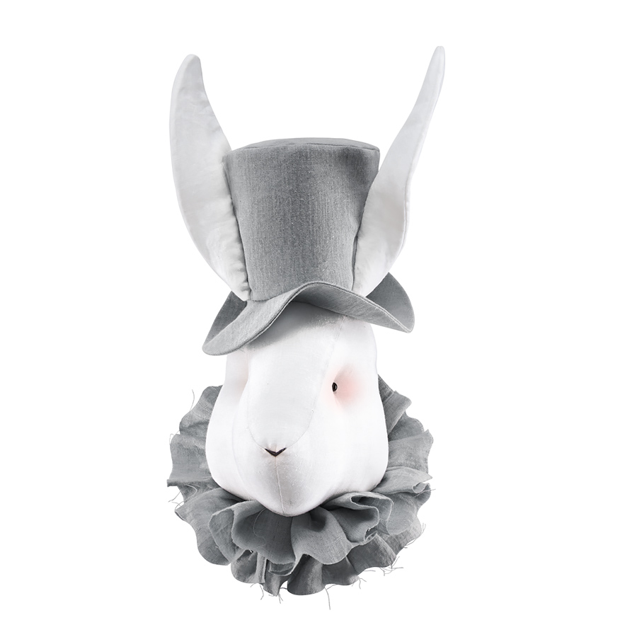 Linen rabbit with a graphite hat