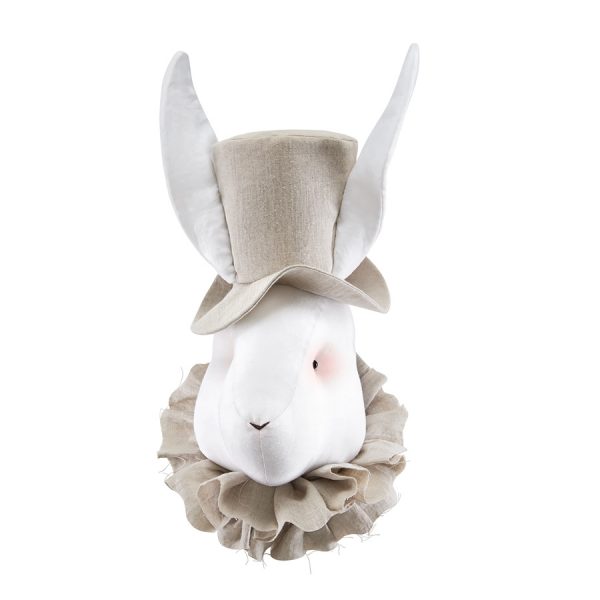 Love Me Decoration - Linen rabbit with a beige hat