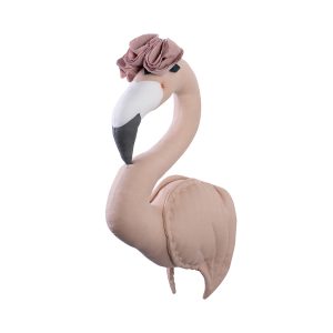Pouder linen ﬂamingo with a crown