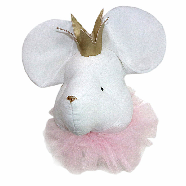 Love Me Decoration - White mouse with a crown and a pink collar
