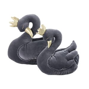Love Me Decoration - Grey velvet swan with a crown