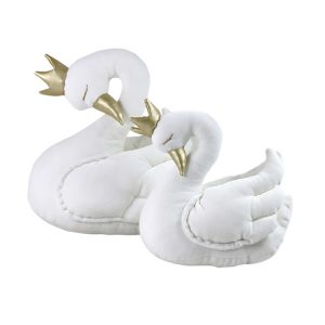 Love Me Decoration - White velvet swan with a crown