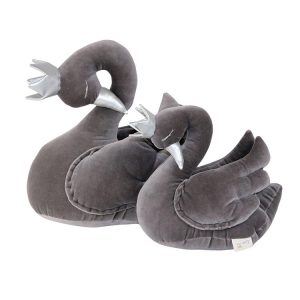 Love Me Decoration - Light grey velvet swan with a crown