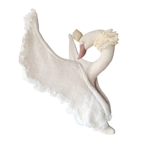 Love Me Decoration - Linen swan with lace beige